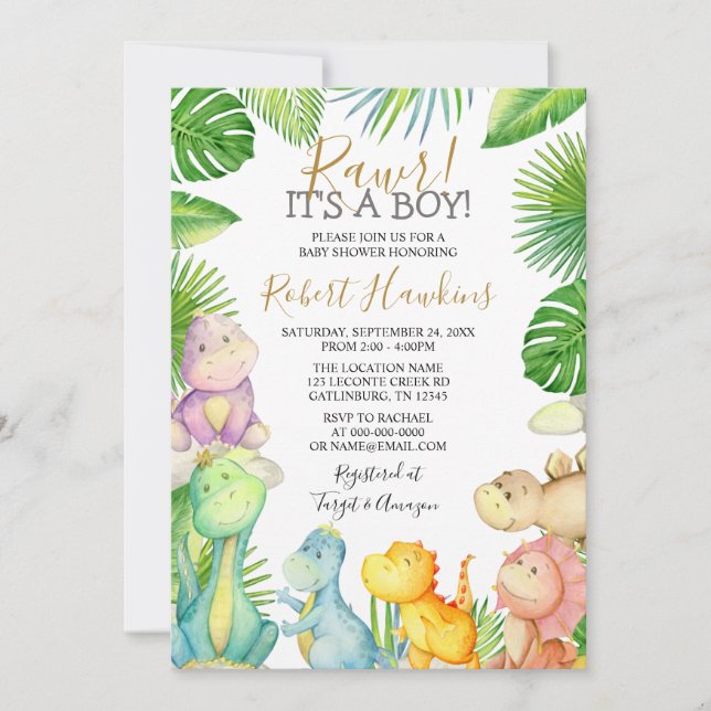 Dinosaur It's a Boy Baby Shower Invitation (Front)
