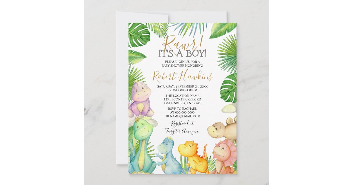 Dinosaur It's a Boy Baby Shower Invitation | Zazzle