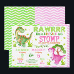 Dinosaur Joint Birthday Invitation for Boy & Girl<br><div class="desc">All designs are © Happy Panda Print</div>