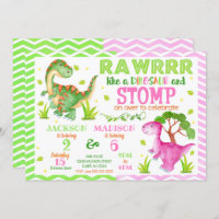 Dinosaur Joint Birthday Invitation for Boy & Girl