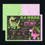 Dinosaur Joint Birthday Invitation for Boy & Girl<br><div class="desc">All designs are © Happy Panda Print</div>
