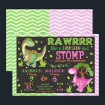 Dinosaur Joint Birthday Invitation for Boy & Girl<br><div class="desc">All designs are © Happy Panda Print</div>