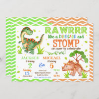 Dinosaur Joint Birthday Invitation for Siblings