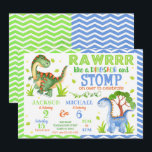 Dinosaur Joint Birthday Invitation for Siblings<br><div class="desc">All designs are © Happy Panda Print</div>