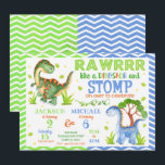 Dinosaur Joint Birthday Invitation for Siblings<br><div class="desc">All designs are © Happy Panda Print</div>