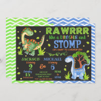 Dinosaur Joint Birthday Invitation for Siblings