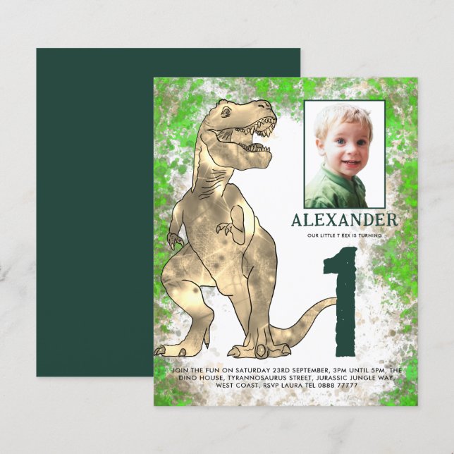 Dinosaur Jungle 1st Birthday Party Photo (Front/Back)