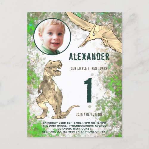 Dinosaur jungle 1st Birthday Party Photo Invitation Postcard