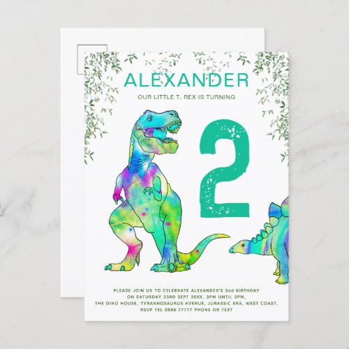 Dinosaur jungle 2nd Birthday Party Budget  Invitation Postcard