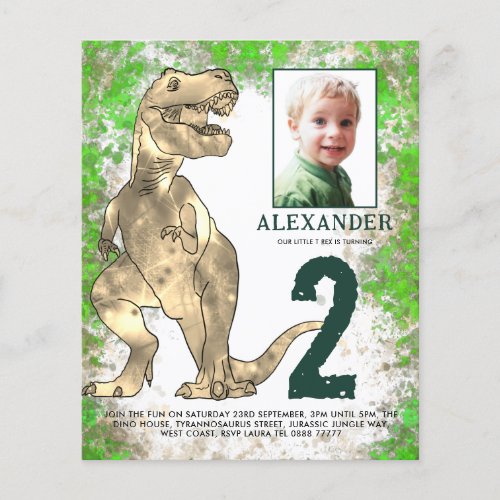 Dinosaur Jungle 2nd Birthday Party Photo Budget Flyer