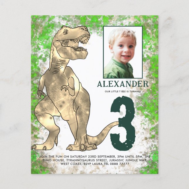 Dinosaur Jungle 3rd Birthday Party Photo Budget Flyer (Front)