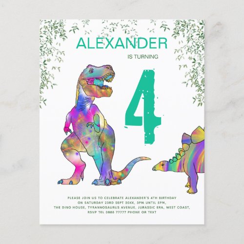 Dinosaur Jungle 4 Birthday Party Budget Invitation Flyer
