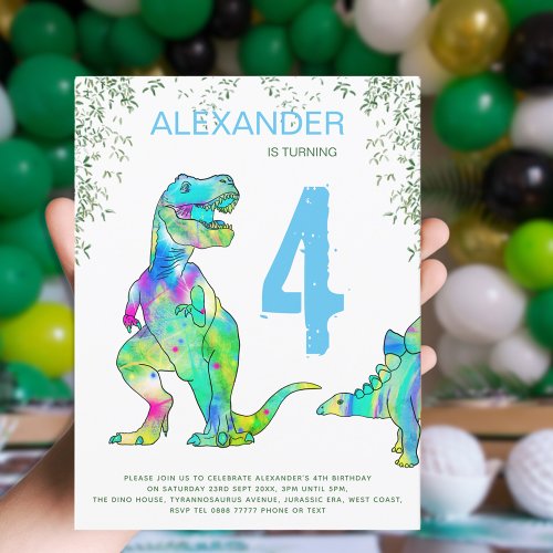 Dinosaur jungle 4th Birthday Party blue budget Invitation Postcard