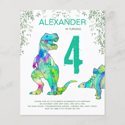 Dinosaur Jungle 4th Birthday Party Budget Flyer