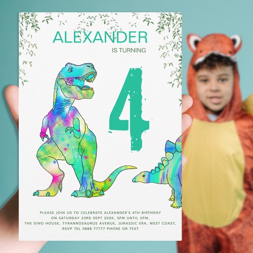 Dinosaur jungle 4th Birthday Party Invitation