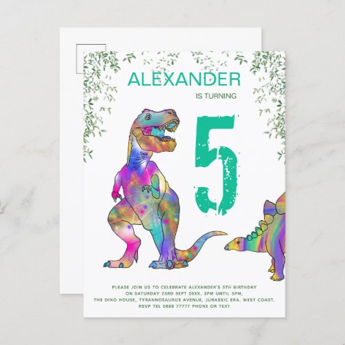 Dinosaur jungle 5th Birthday Party budget Invitation Postcard