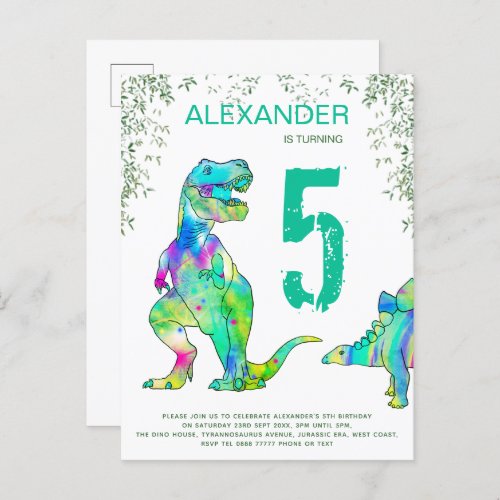 Dinosaur jungle 5th Birthday Party budget Invitation Postcard