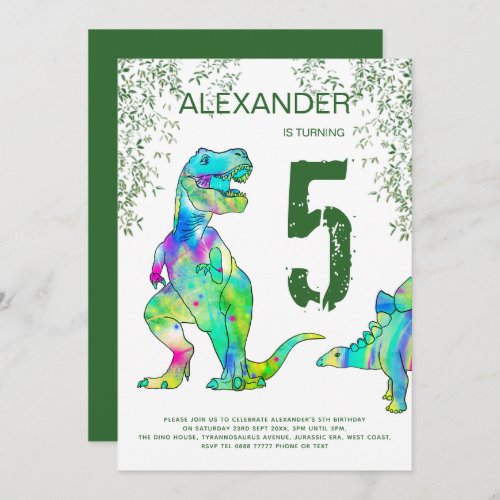 Dinosaur jungle 5th Birthday Party Invitation