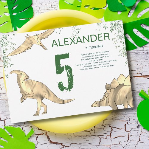 Dinosaur jungle 5th Birthday Party  Invitation