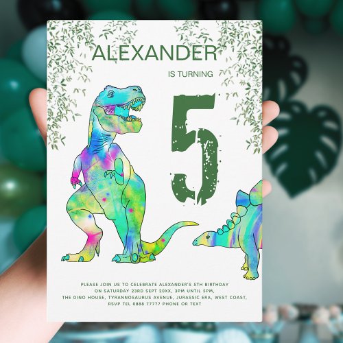 Dinosaur jungle 5th Birthday Party Invitation