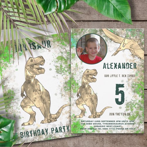 Dinosaur Jungle 5th Birthday Party Photo Invitation