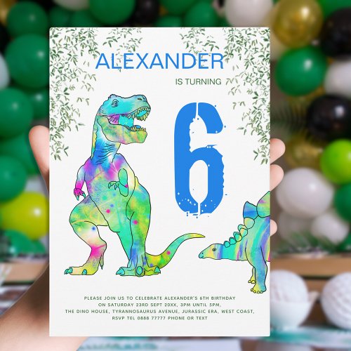 Dinosaur jungle 6th Birthday Party blue Invitation