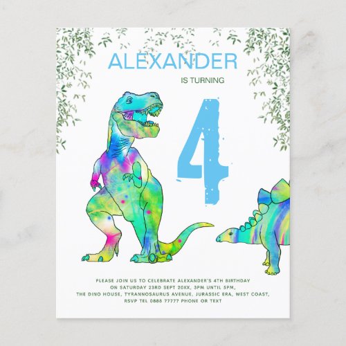 Dinosaur Jungle Birthday Party Budget blue  Flyer