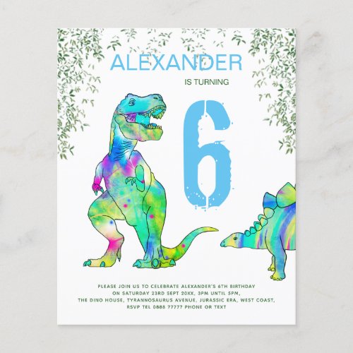 dinosaur jungle Birthday party Budget blue Flyer