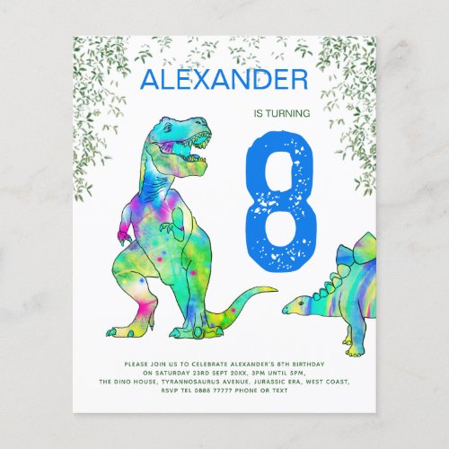 Dinosaur jungle Birthday Party budget blue Flyer