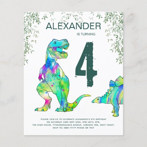 Dinosaur Jungle Birthday Party Budget Invitation Flyer