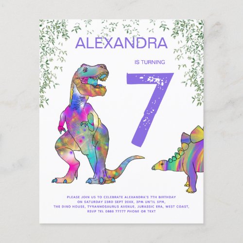 Dinosaur jungle Birthday Party budget purple Flyer