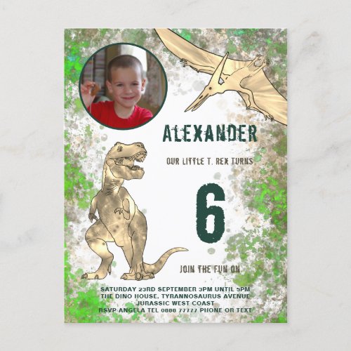 Dinosaur Jungle Birthday Party Photo Invitation Postcard