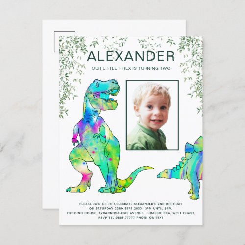 Dinosaur Jungle Birthday Party Photo Invitation Postcard