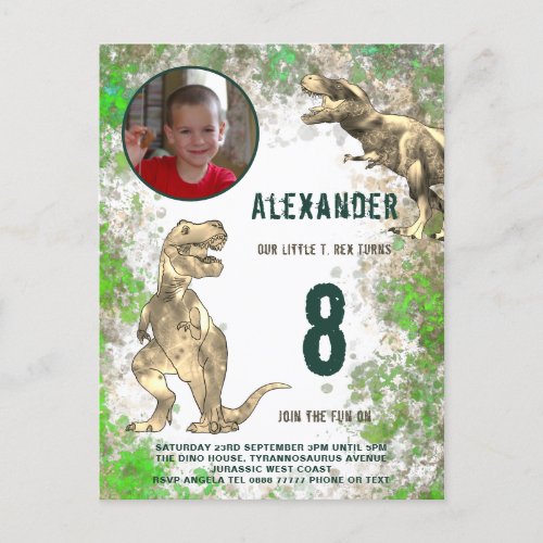 Dinosaur Jungle Birthday Party Photo Invitation Postcard