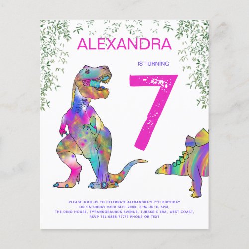 Dinosaur jungle Birthday Party pink Flyer