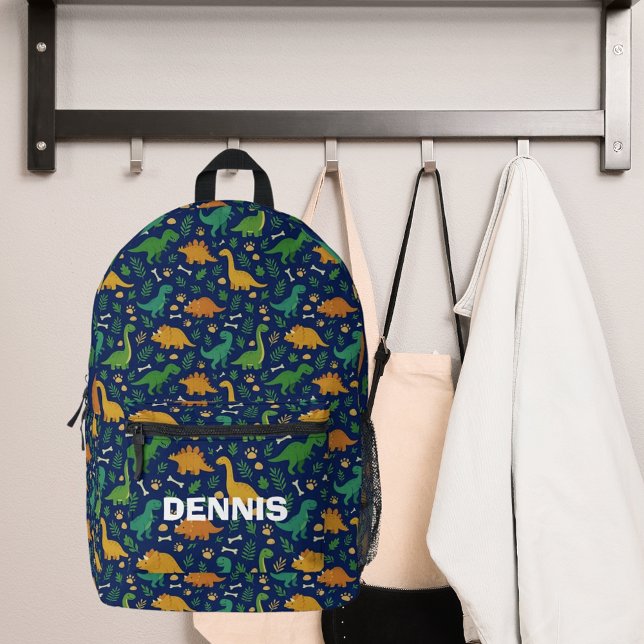 Dinosaur jungle blue brown green printed backpack (Creator Uploaded)