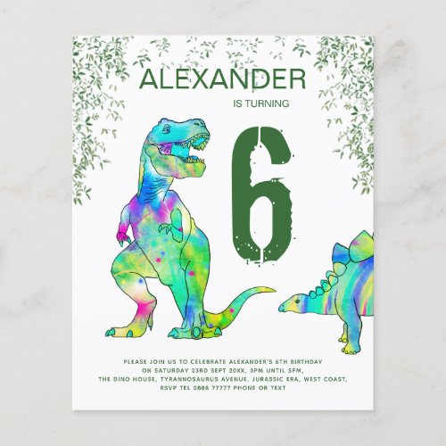 dinosaur jungle boys Birthday party Budget  Flyer