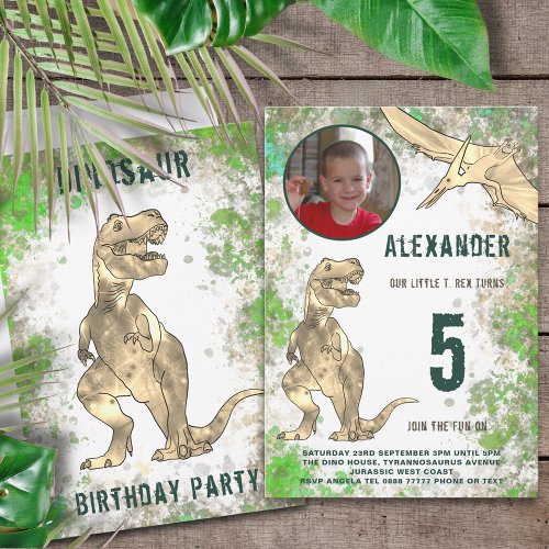 Dinosaur Jungle Boys Birthday Party Photo Invitation