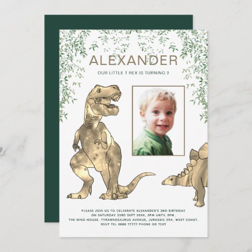 Dinosaur Jungle Boys Photo Birthday Party Invitation