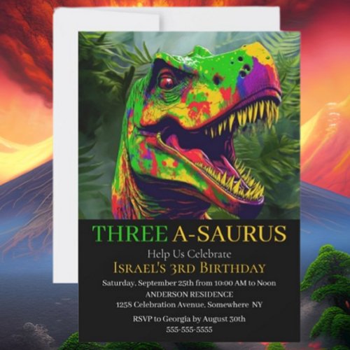 Dinosaur_ Jungle  Party 3rd Birthday Invitation