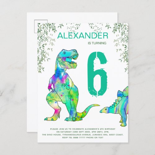 Dinosaur jungle party boys Birthday budget Invitation Postcard