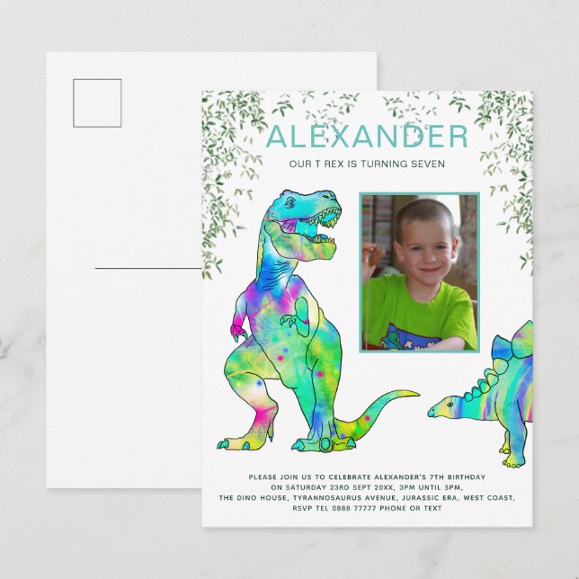 Dinosaur Jungle Photo Birthday Party Budget Invitation Postcard (Front/Back)
