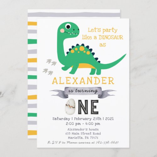 Dinosaur Jurassic 1st Birthday Party Invitation