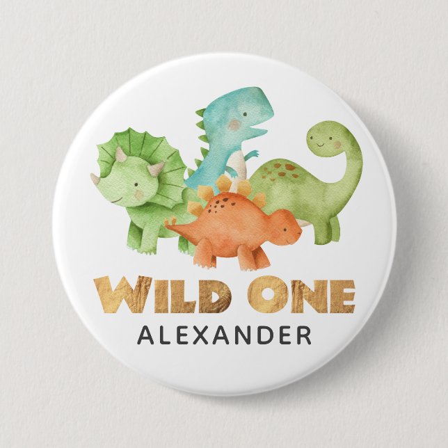 Dinosaur Jurassic 1st Birthday Themed Button (Front)