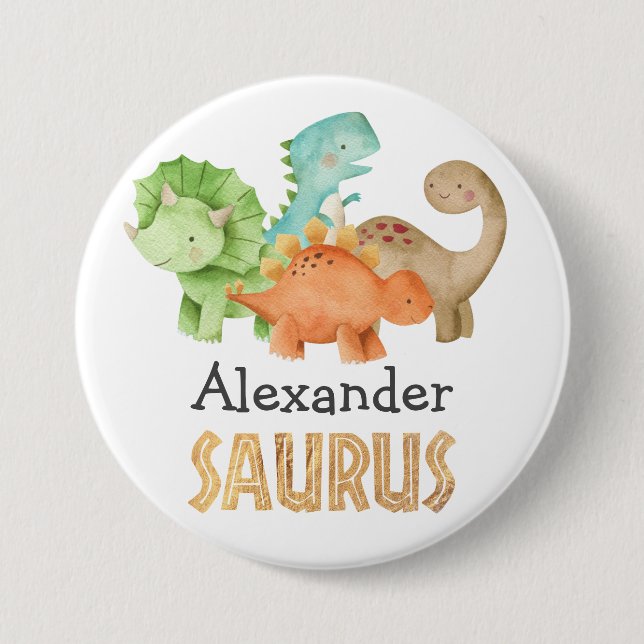 Dinosaur Jurassic 1st Birthday Themed Button (Front)