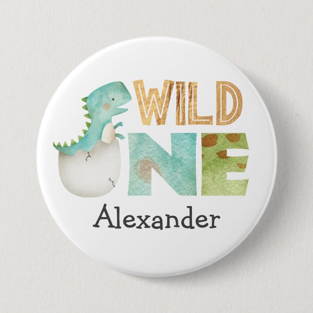 Dinosaur Jurassic 1st Birthday Themed Button (Front)