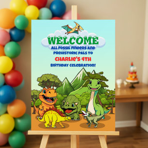 Dinosaur Jurassic Cute Birthday Party Welcome Sign