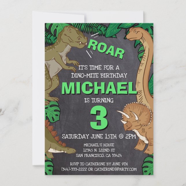 Dinosaur Jurassic Dino Kids 3rd Birthday Party Invitation (Front)