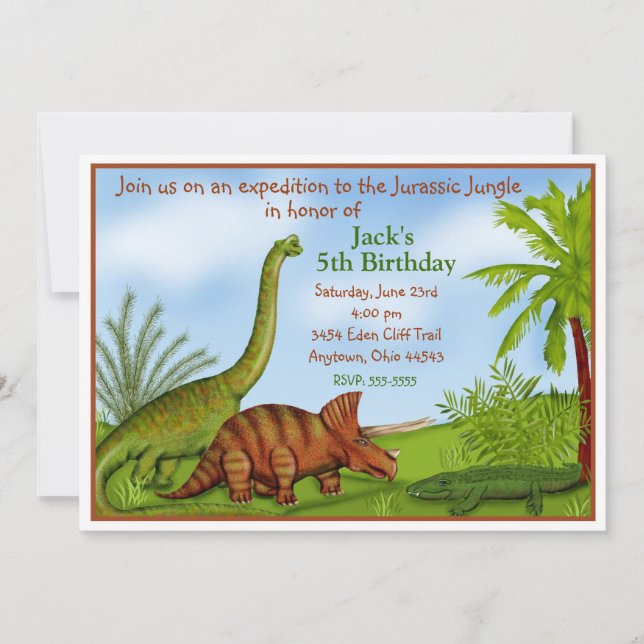 Dinosaur Jurassic Jungle Birthday Invitation (Front)