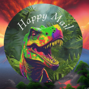 Dinosaur Jurassic Jungle Happy Mail Classic Round Sticker